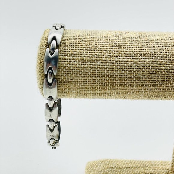 Chunky Link Bracelet Silver Tone Industrial Modernist Classic Career Cosplay - Picture 6 of 6